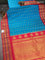 Pure gadwal silk saree cs blue and pink with zari woven paisley buttas and temple design zari woven border