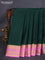 Pure mysore silk saree bottle green and light pink with plain body and zari woven border
