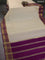 Pure mysore silk saree cream and purple with plain body and zari woven border
