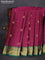 Pure kanchipuram silk saree dark magenta pink and green with allover checks & zari buttas and zari woven korvai border