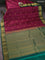 Pure kanchipuram silk saree dark magenta pink and green with allover checks & zari buttas and zari woven korvai border
