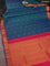 Pure kanchipuram silk saree dual shade of bluish green and dual shade of pinkish orange with annam zari woven buttas and zari woven korvai border