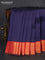 Pure kanchipuram silk saree blue and dual shade of pinkish orange with plain body and zari woven korvai border