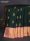 Pure kanchipuram silk saree bottle green and peach shade with paisley zari woven buttas and zari woven border