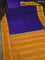 Pure kanchipuram silk saree blue and mustard yellow with plain body and temple design simple border
