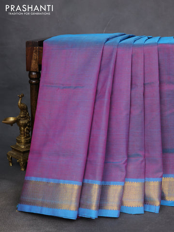 10 yards silk cotton saree dual shade of bluish pink with allover vairaosi pattern and zari woven border