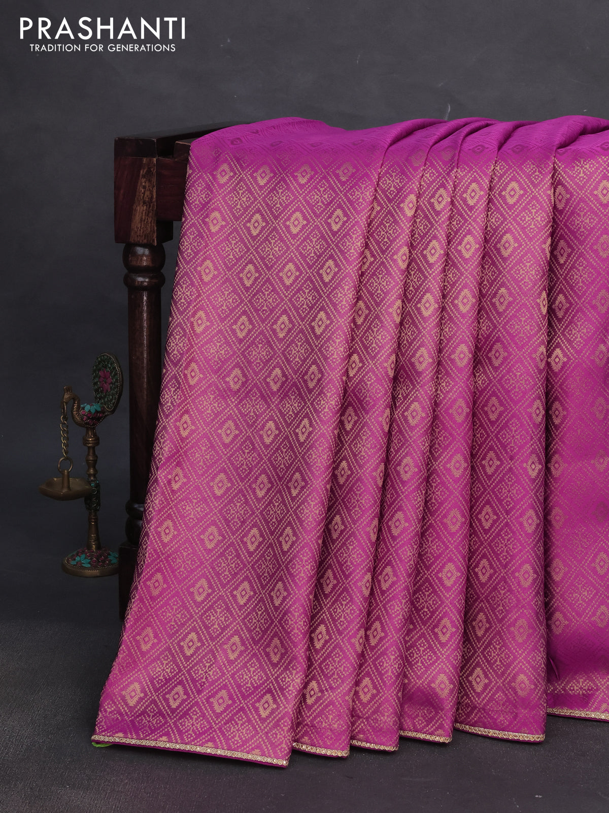Banarasi semi crepe saree purple with allover zari woven brocade weaves and lace work border