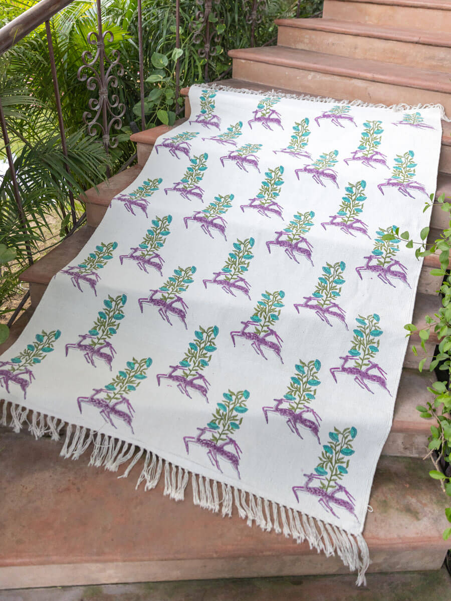 Kalki Block Printed Cotton Dhurrie Rug