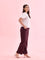 Women Solid Dark Wine Linen Cargo Pant