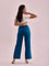 Women Solid Turquoise Blue Linen Cargo Pant