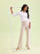 Women Solid Cream High Rise Ponte Bell Bottoms