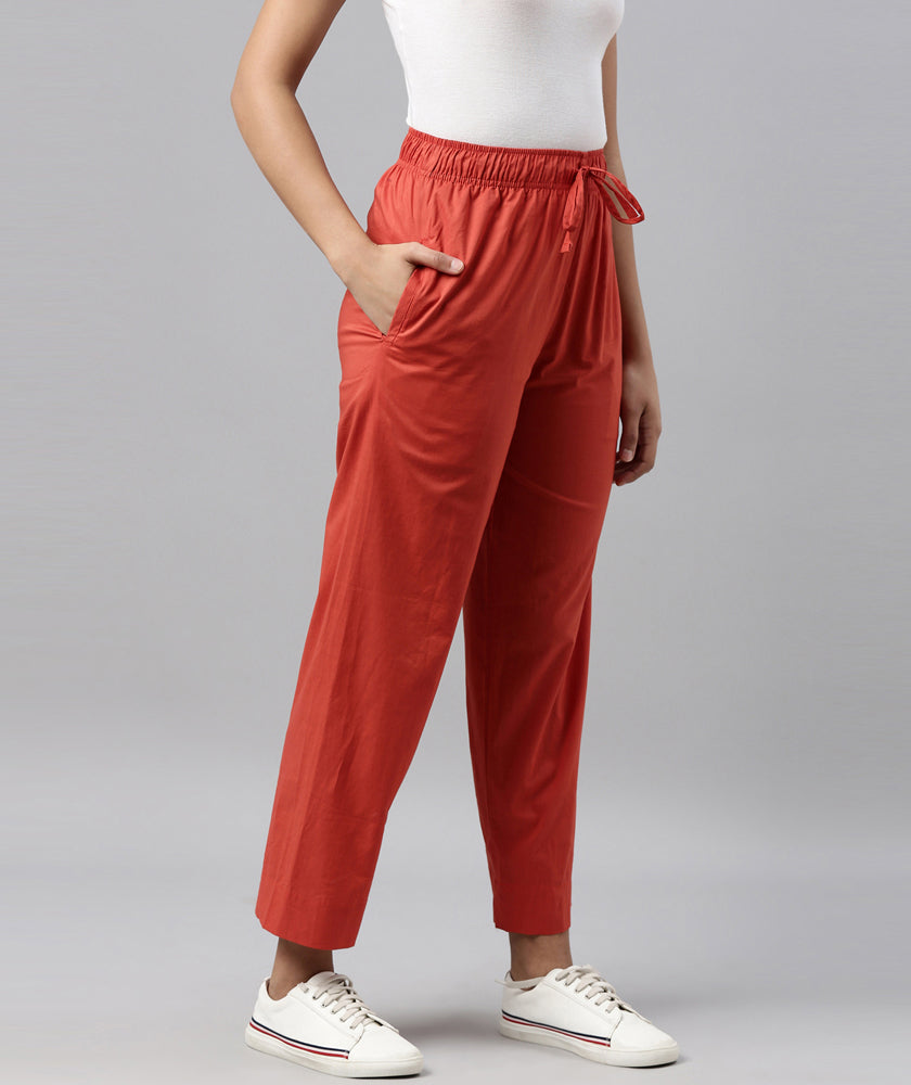 Women Solid Rust Cotton Wide Leg Pants – Cherrypick