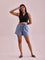 Women Solid Dusty Blue High Rise Linen Shorts