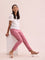 Women Dusty Rose Solid Mid Rise Metallic Pants