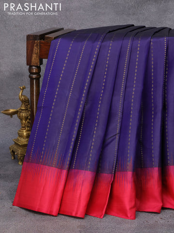 Pure kanjivaram silk saree dark blue and dark pink with allover zari weaves and simple border & Allover weaves