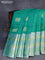 Pure kanjivaram silk saree teal blue and cream with zari woven box type buttas and long zari woven border