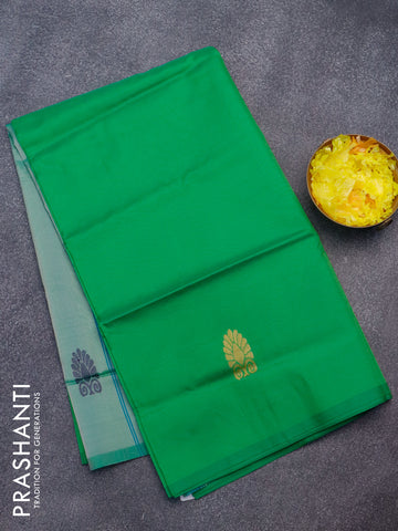 Banana pith saree green and green shade with thread woven buttas in borderless style