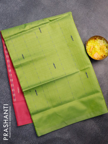 Banana pith saree light green and pink with allover thread weaves & buttas in borderless style with blouse