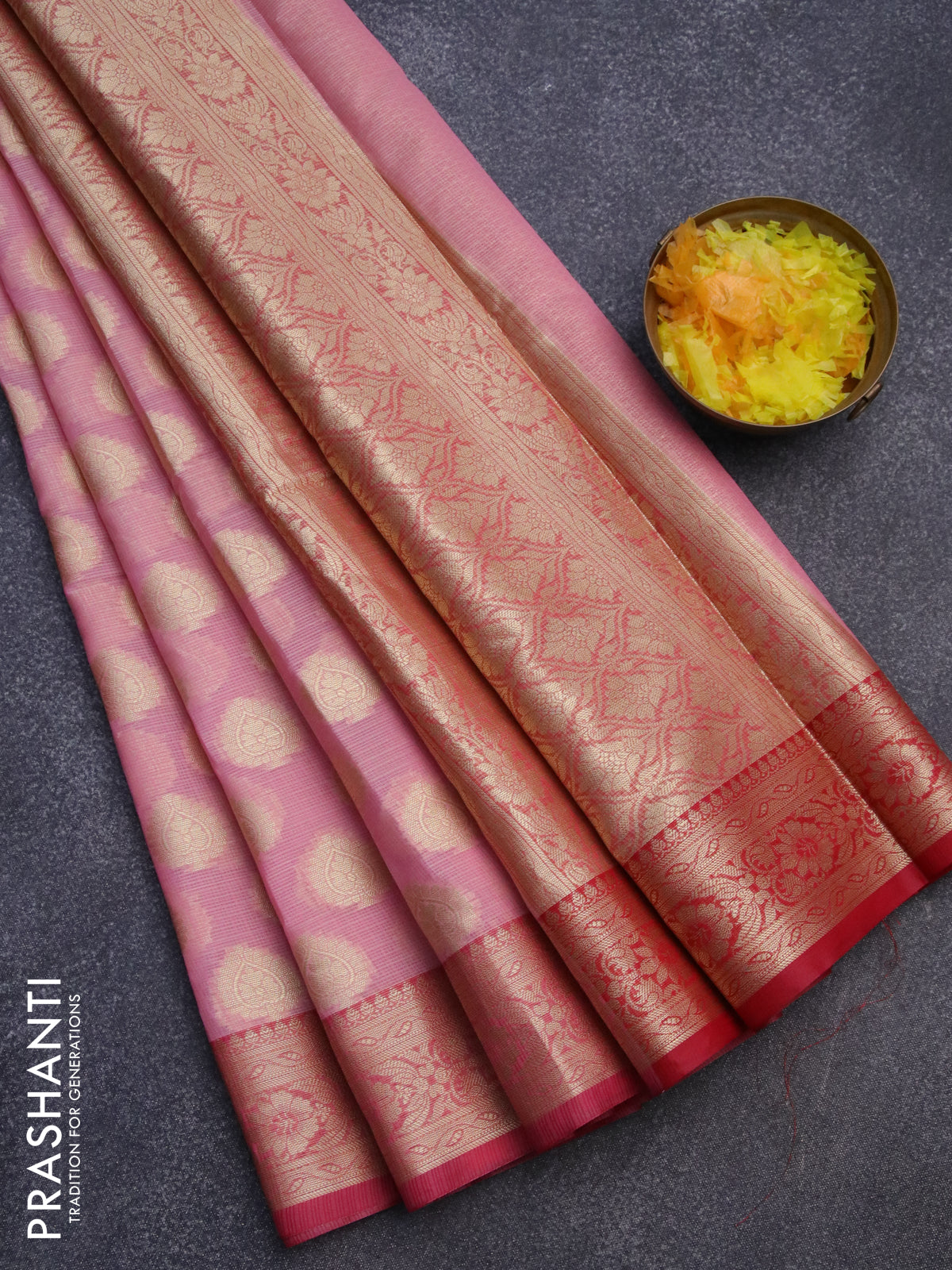 Banarasi kota saree light pink and pink with zari woven buttas and zari woven border