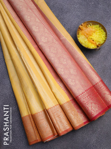 Banarasi kota saree yellow and red with allover zari weaves and zari woven border