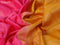 Pure kanjivaram silk saree pink and mustard yellow with zari woven geometric buttas in borderless style