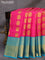 Pure kanjivaram silk saree pink and teal blue with zari woven buttas and long rich zari woven korvai border