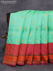 Pure kanjivaram silk saree teal green shade and pink with zari woven buttas and long rich paisley zari woven border butta style