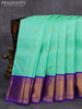 Pure kanjivaram silk saree teal green shade with annam & rudhraksha zari woven buttas and rich zari woven ganga jamuna border butta style