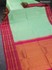 Pure kanjivaram silk saree teal green shade and pink with allover zari weaves and long rich zari woven border allover weaves