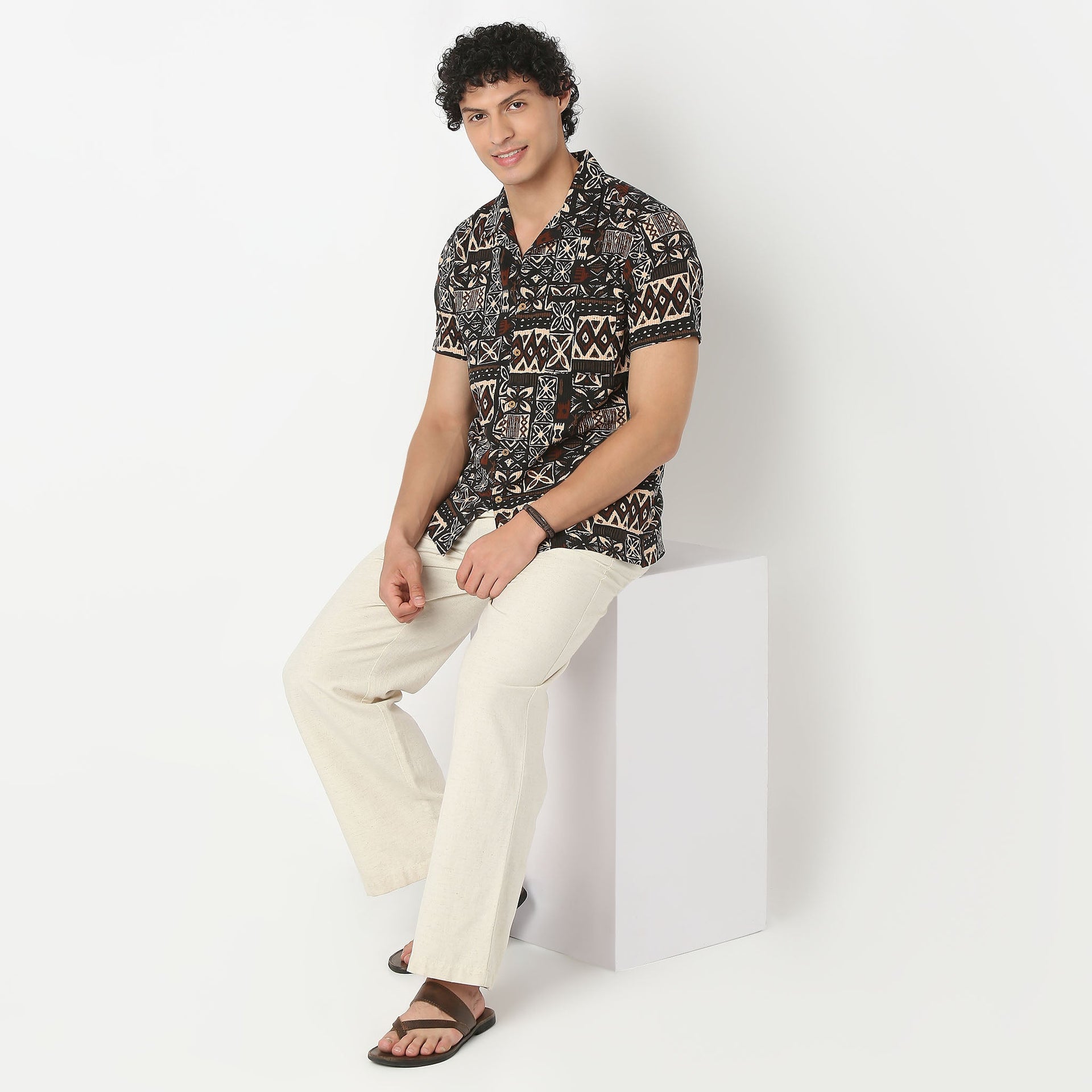 Camp Collar Half Sleeve Cuban Printed Relaxed Fit Shirt