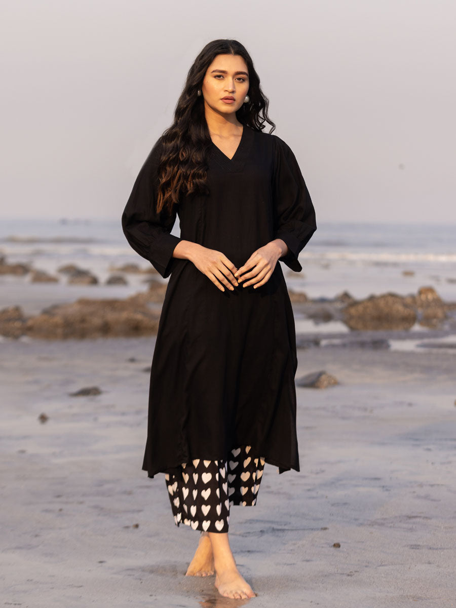 Set of 2 - Moh Long Black Kurta and Palazzo
