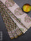 Chanderi bagru saree mehendi green and off white with floral butta prints and small zari woven border