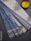 Chanderi bagru saree blue shade and off white with floral butta prints and small zari woven border