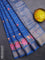 Assam silk saree cs blue with allover zari weaves & floral embroidery work buttas and zari woven border