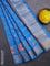 Assam silk saree cs blue with allover zari weaves & floral embroidery work buttas and zari woven border