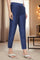 Blue Solid Mid Rise Slub Trousers in Ankle Length