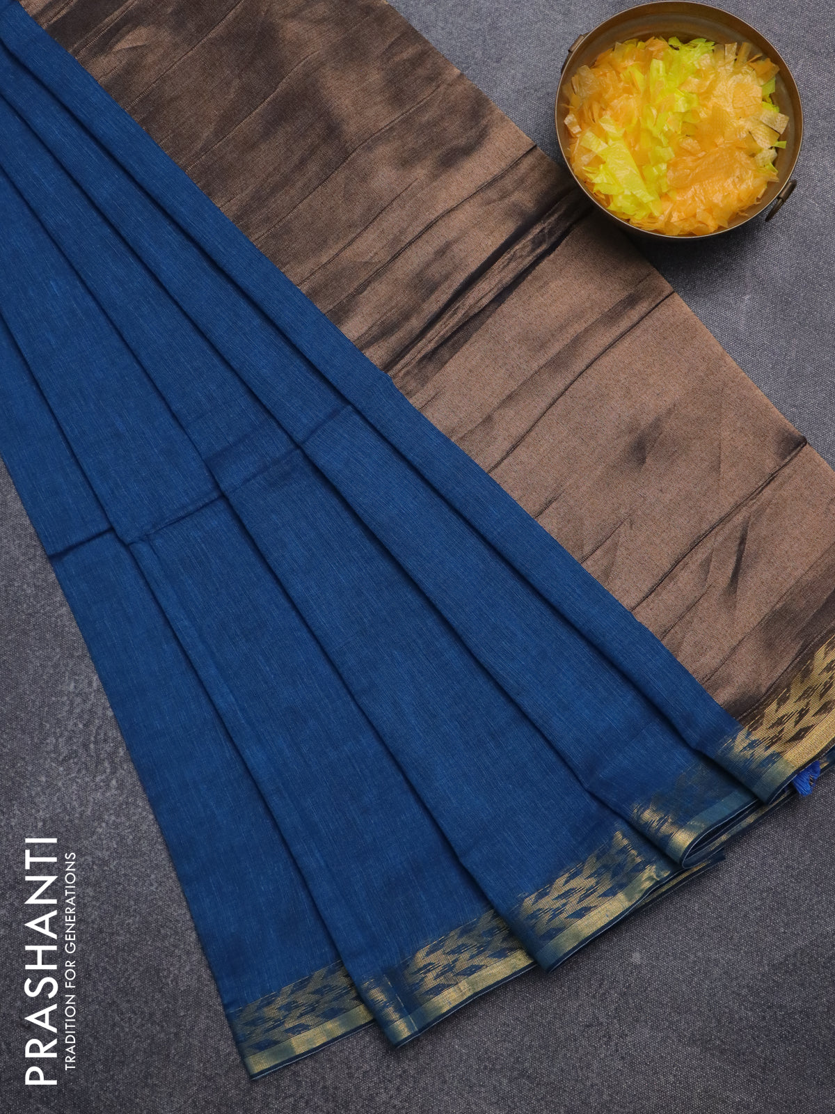 Bengal soft cotton saree cs blue with plain body and zari woven border