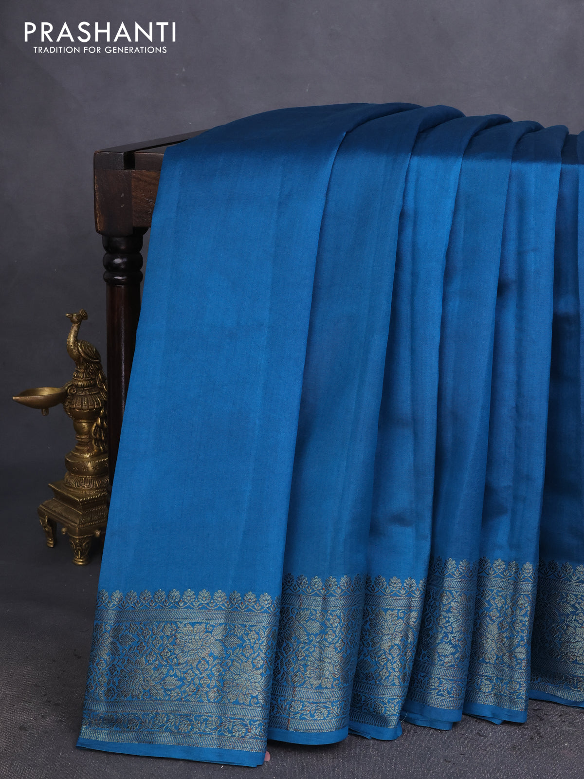 Chiniya silk saree cs blue and deep jamun with plain body and woven border