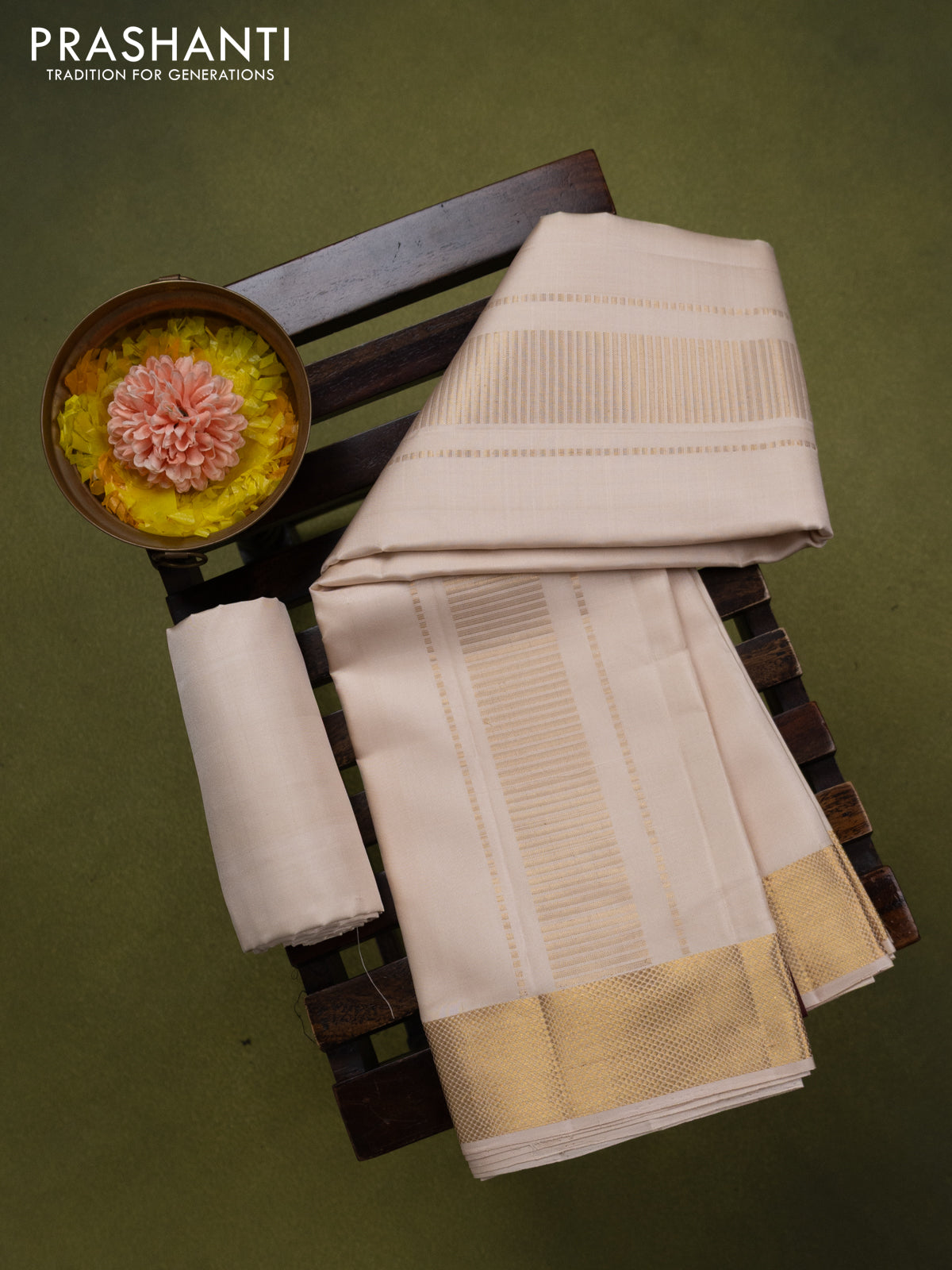 9x5 Pure silk dhoti and matching shirt bit mild peach with zari woven border
