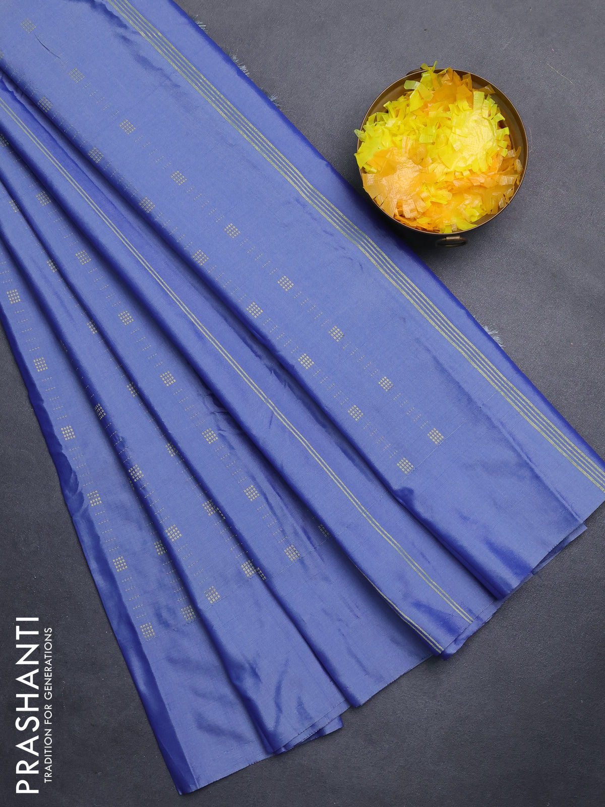 Arani semi silk saree blue with allover zari weaves in borderless style