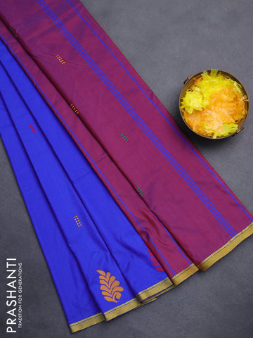 Arani semi silk saree blue and maroon with thread woven buttas and piping border