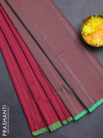 Arani semi silk saree dark magenta pink and green with allover silver zari weaves and piping border