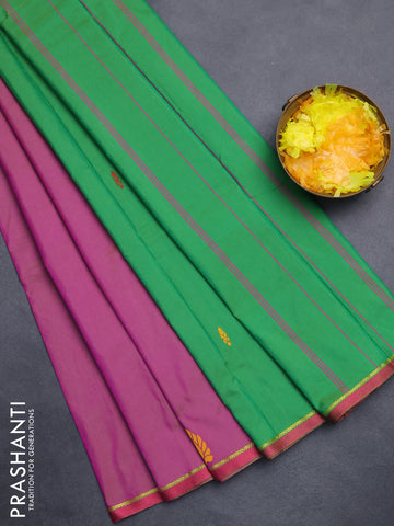 Arani semi silk saree dual shade of purple and green with thread woven buttas and thread woven butta border