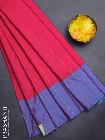 Arani semi silk saree pink and dual shade of cs blue with allover copper zari weaves and copper zari woven border