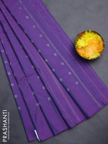 Arani semi silk saree dual shade of purple with silver zari woven buttas in borderless style