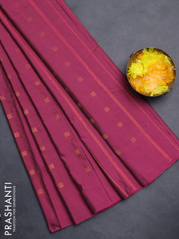 Arani semi silk saree magenta pink with copper zari woven buttas in borderless style