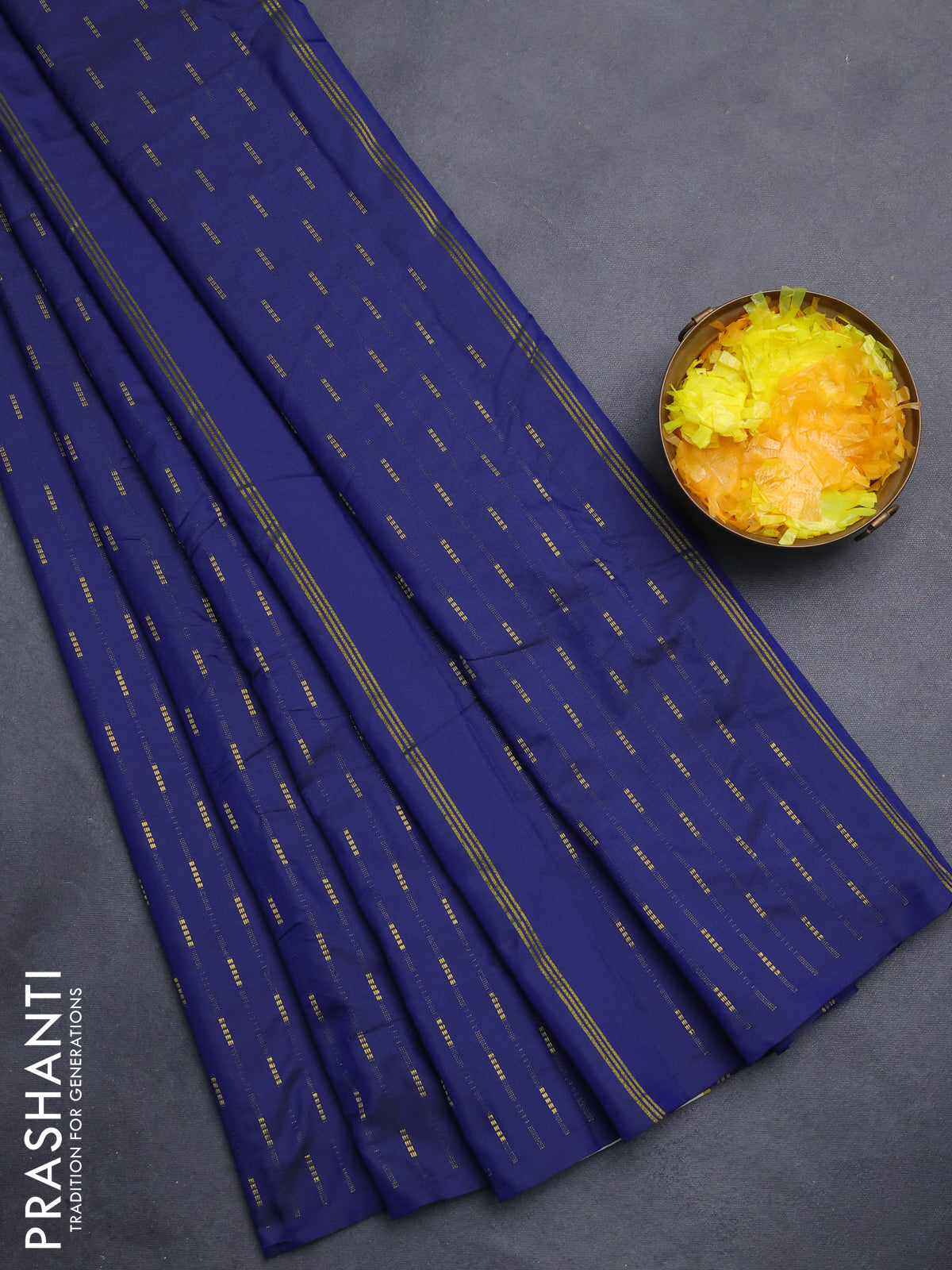 Arani semi silk saree blue with zari woven buttas in borderless style