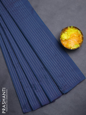 Arani semi silk saree dual shade of peacock blue with allover silver zari weaves in borderless style