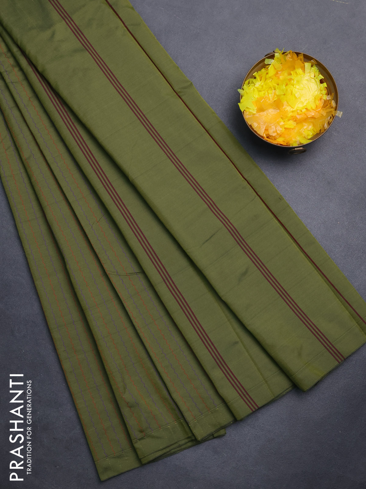 Arani semi silk saree sap green with allover thread weaves in borderless style