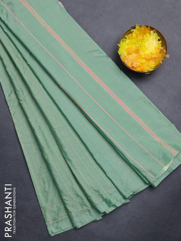 Arani semi silk saree pastel green with allover thread weaves in borderless style